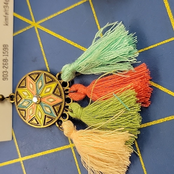 Bronze Metal Tassel Turquoise Accent Earrings - Picture 3 of 3